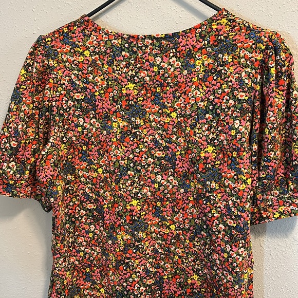 Boden V-Neck Jersey Multicolor Floral Mini Dress Short Puff Sleeves - Picture 7 of 9